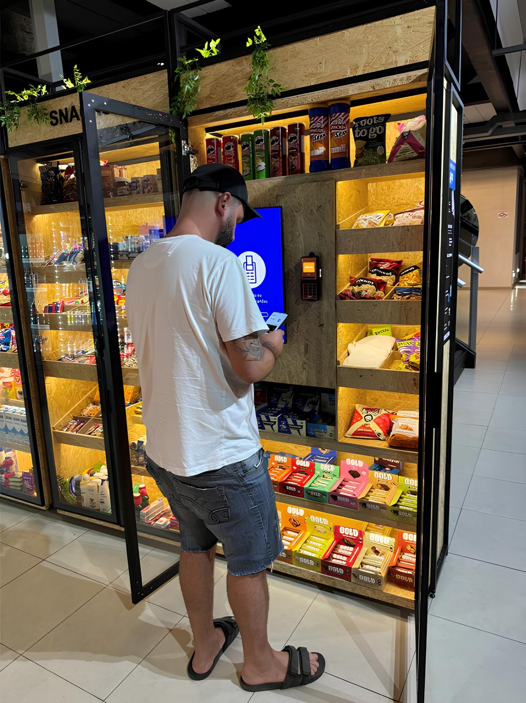 Cliente utilizando o Ponto Mart com interface touchscreen